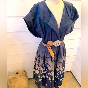 Hand Painted Hand Embroidered Blue Shirt Dress with self tie (not pictured)